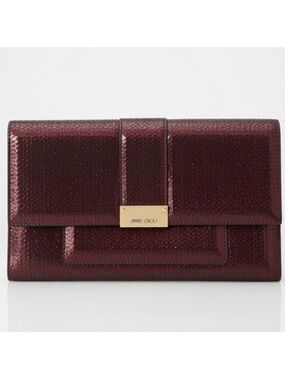 Jimmy Choo Reese Burgundy Textured Leather Clutch